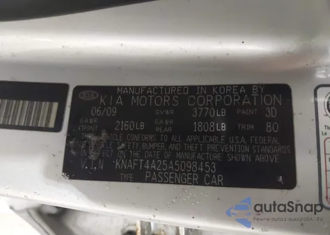 2010 Kia Forte Lx z USA, uszkodzony, nr VIN KNAFT4A25A5098453